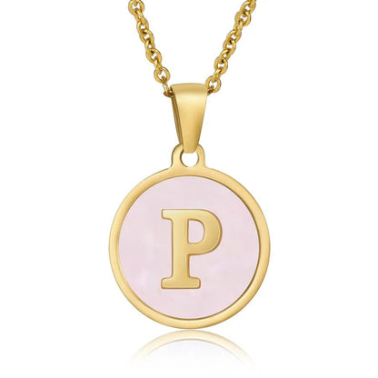 Wholesale Jewelry Simple Style Round Letter 304 Stainless Steel Shell 18K Gold Plated Gold Plated Pendant Necklace - Canvas & Charms