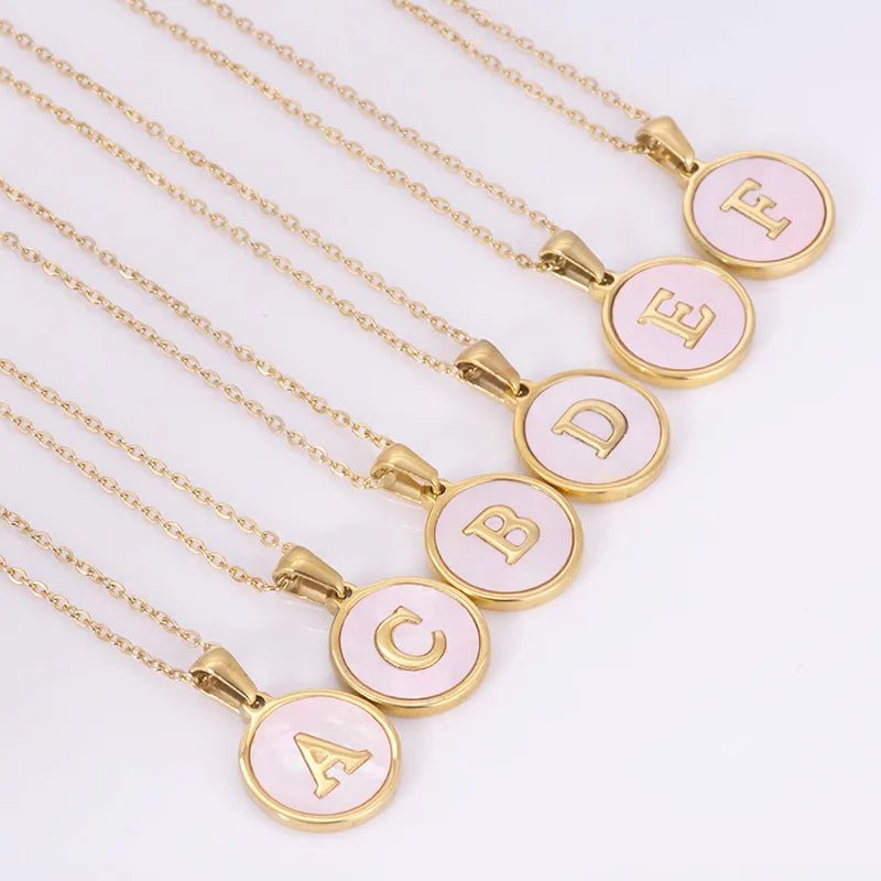 Wholesale Jewelry Simple Style Round Letter 304 Stainless Steel Shell 18K Gold Plated Gold Plated Pendant Necklace - Canvas & Charms
