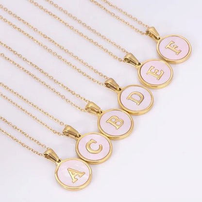 Wholesale Jewelry Simple Style Round Letter 304 Stainless Steel Shell 18K Gold Plated Gold Plated Pendant Necklace - Canvas & Charms