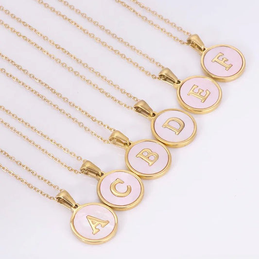 Wholesale Jewelry Simple Style Round Letter 304 Stainless Steel Shell 18K Gold Plated Gold Plated Pendant Necklace - Canvas & Charms