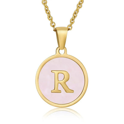 Wholesale Jewelry Simple Style Round Letter 304 Stainless Steel Shell 18K Gold Plated Gold Plated Pendant Necklace - Canvas & Charms