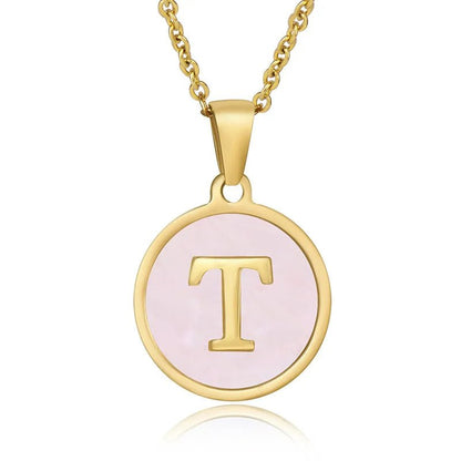 Wholesale Jewelry Simple Style Round Letter 304 Stainless Steel Shell 18K Gold Plated Gold Plated Pendant Necklace - Canvas & Charms