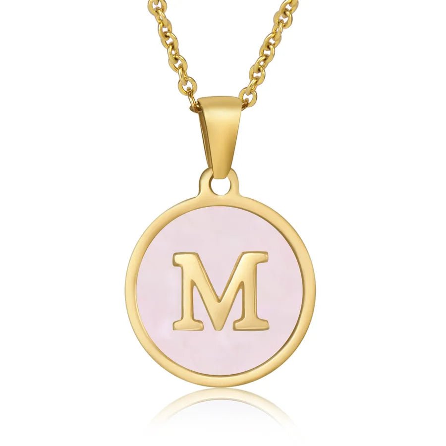 Wholesale Jewelry Simple Style Round Letter 304 Stainless Steel Shell 18K Gold Plated Gold Plated Pendant Necklace - Canvas & Charms