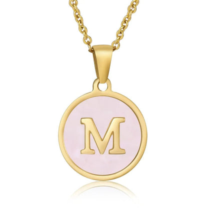 Wholesale Jewelry Simple Style Round Letter 304 Stainless Steel Shell 18K Gold Plated Gold Plated Pendant Necklace - Canvas & Charms