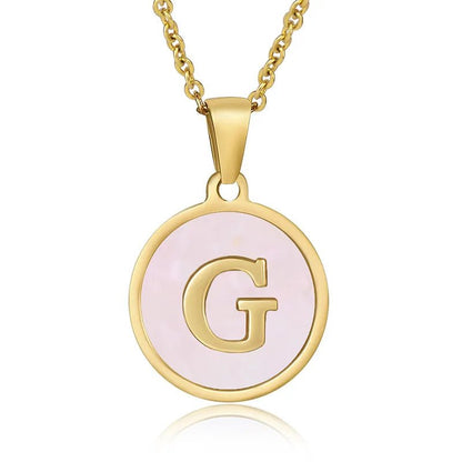 Wholesale Jewelry Simple Style Round Letter 304 Stainless Steel Shell 18K Gold Plated Gold Plated Pendant Necklace - Canvas & Charms