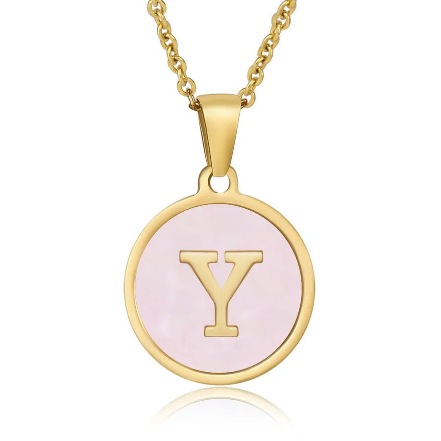 Wholesale Jewelry Simple Style Round Letter 304 Stainless Steel Shell 18K Gold Plated Gold Plated Pendant Necklace - Canvas & Charms