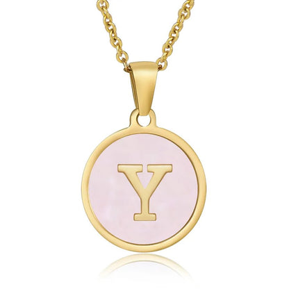 Wholesale Jewelry Simple Style Round Letter 304 Stainless Steel Shell 18K Gold Plated Gold Plated Pendant Necklace - Canvas & Charms