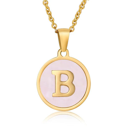 Wholesale Jewelry Simple Style Round Letter 304 Stainless Steel Shell 18K Gold Plated Gold Plated Pendant Necklace - Canvas & Charms