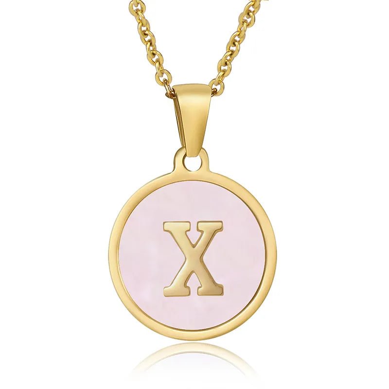 Wholesale Jewelry Simple Style Round Letter 304 Stainless Steel Shell 18K Gold Plated Gold Plated Pendant Necklace - Canvas & Charms