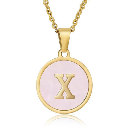 Wholesale Jewelry Simple Style Round Letter 304 Stainless Steel Shell 18K Gold Plated Gold Plated Pendant Necklace - Canvas & Charms