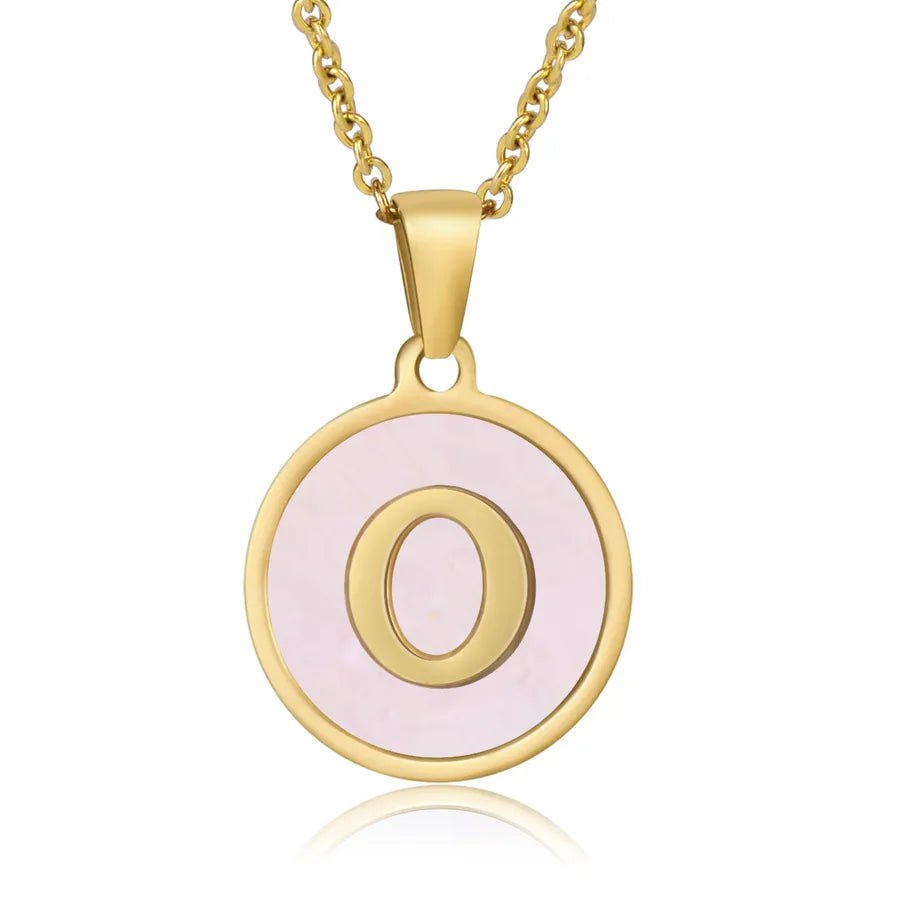 Wholesale Jewelry Simple Style Round Letter 304 Stainless Steel Shell 18K Gold Plated Gold Plated Pendant Necklace - Canvas & Charms