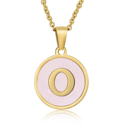 Wholesale Jewelry Simple Style Round Letter 304 Stainless Steel Shell 18K Gold Plated Gold Plated Pendant Necklace - Canvas & Charms