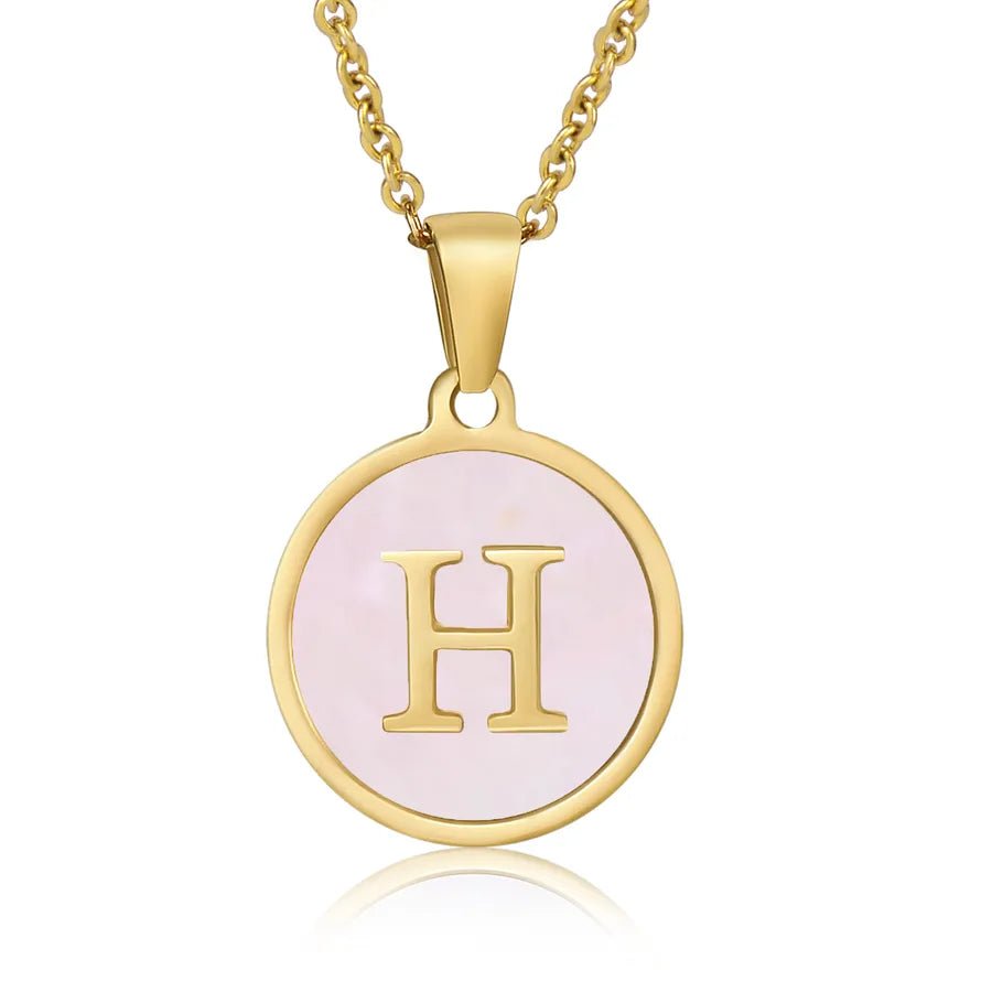 Wholesale Jewelry Simple Style Round Letter 304 Stainless Steel Shell 18K Gold Plated Gold Plated Pendant Necklace - Canvas & Charms
