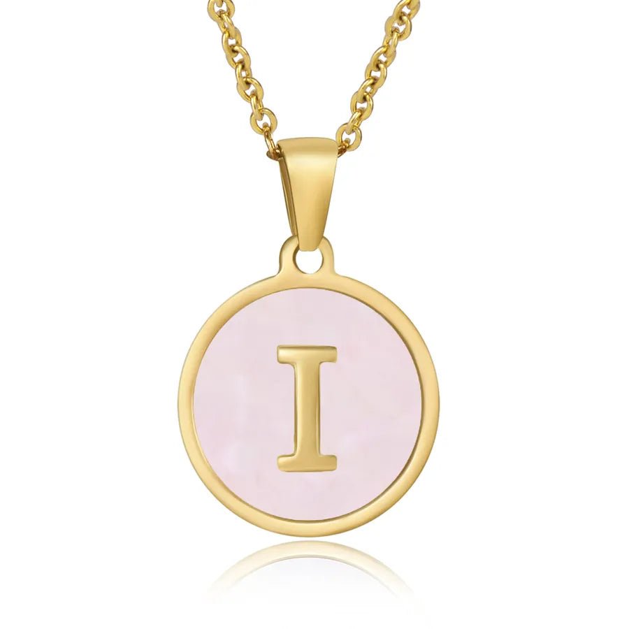 Wholesale Jewelry Simple Style Round Letter 304 Stainless Steel Shell 18K Gold Plated Gold Plated Pendant Necklace - Canvas & Charms