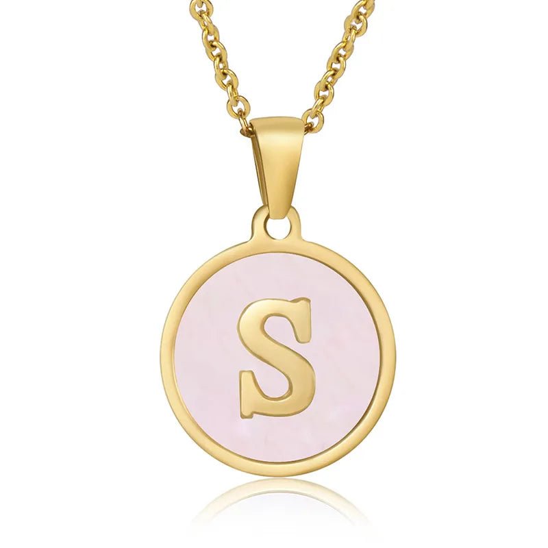 Wholesale Jewelry Simple Style Round Letter 304 Stainless Steel Shell 18K Gold Plated Gold Plated Pendant Necklace - Canvas & Charms