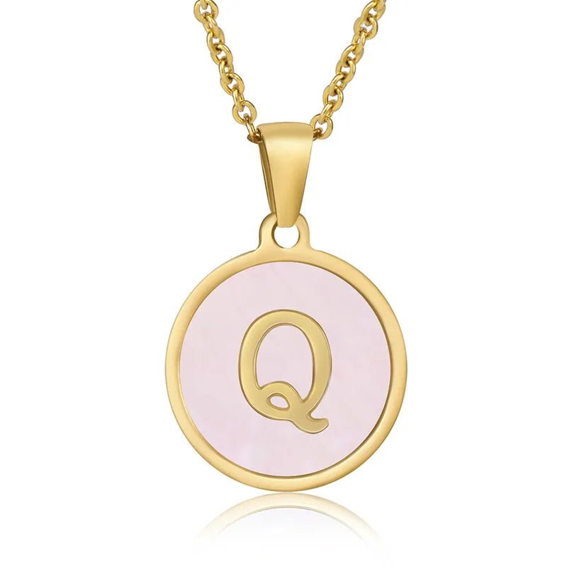 Wholesale Jewelry Simple Style Round Letter 304 Stainless Steel Shell 18K Gold Plated Gold Plated Pendant Necklace - Canvas & Charms