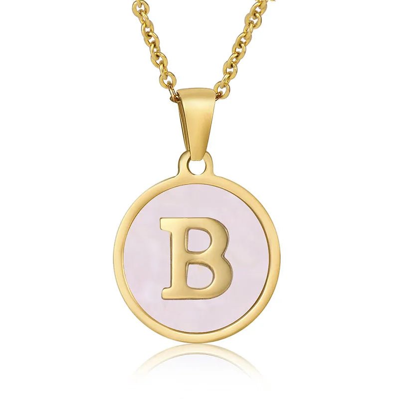 Wholesale Jewelry Simple Style Round Letter 304 Stainless Steel Shell 18K Gold Plated Gold Plated Pendant Necklace - Canvas & Charms
