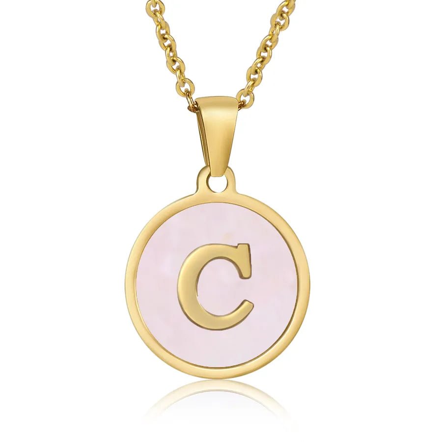 Wholesale Jewelry Simple Style Round Letter 304 Stainless Steel Shell 18K Gold Plated Gold Plated Pendant Necklace - Canvas & Charms