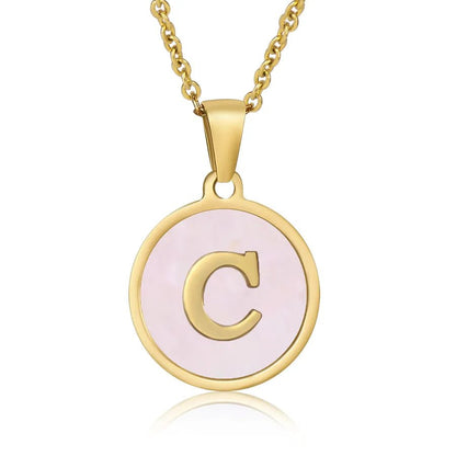 Wholesale Jewelry Simple Style Round Letter 304 Stainless Steel Shell 18K Gold Plated Gold Plated Pendant Necklace - Canvas & Charms