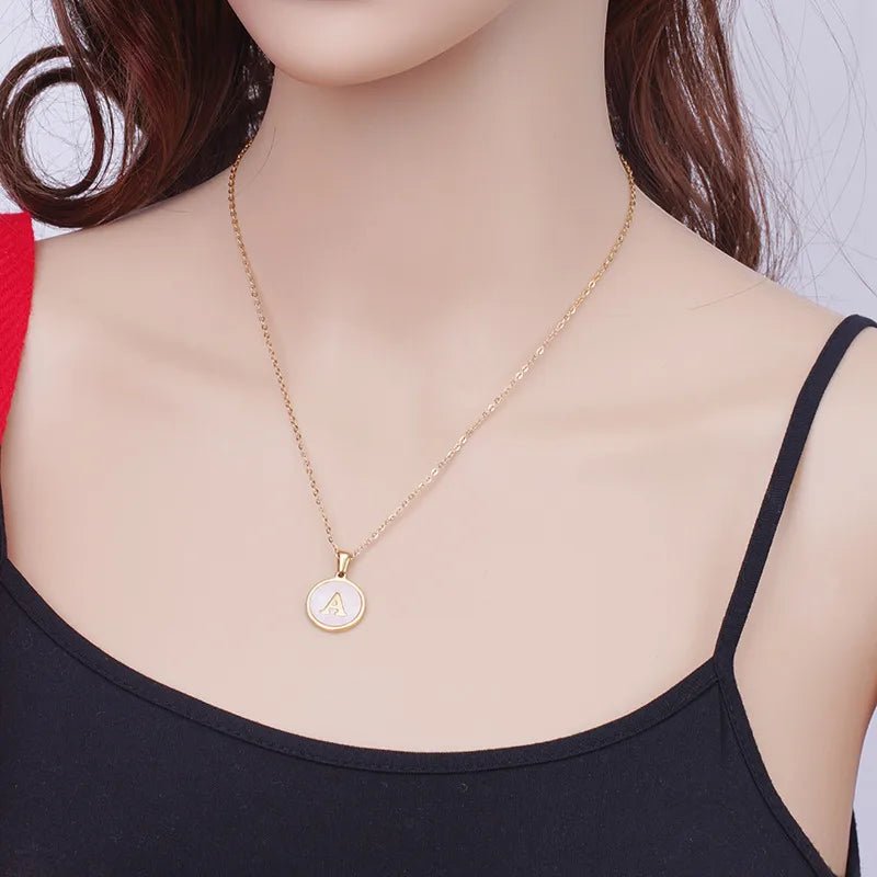Wholesale Jewelry Simple Style Round Letter 304 Stainless Steel Shell 18K Gold Plated Gold Plated Pendant Necklace - Canvas & Charms