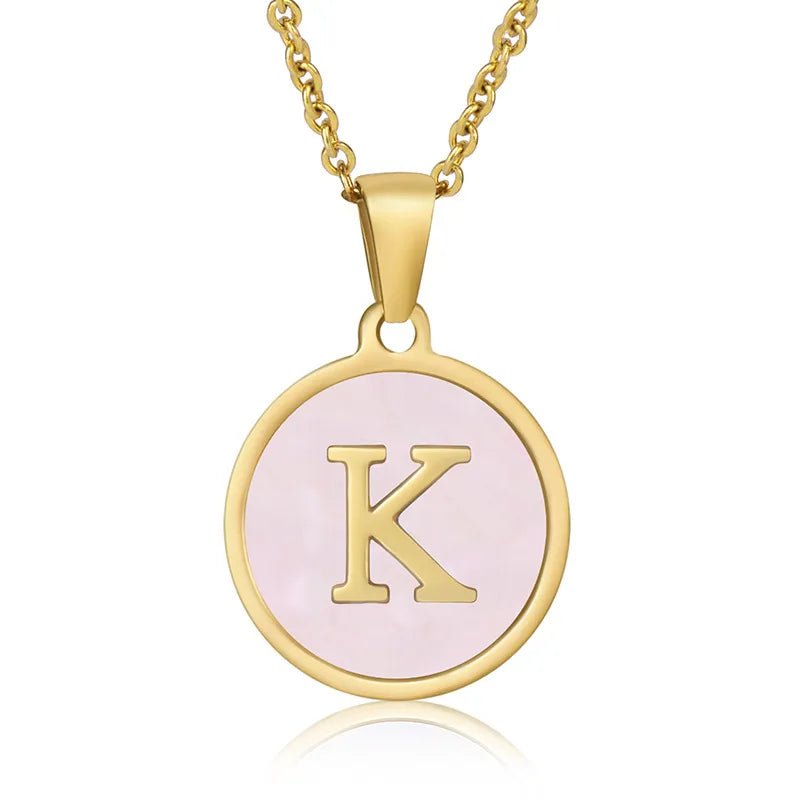 Wholesale Jewelry Simple Style Round Letter 304 Stainless Steel Shell 18K Gold Plated Gold Plated Pendant Necklace - Canvas & Charms