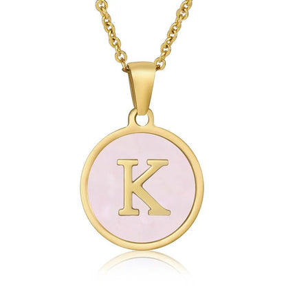 Wholesale Jewelry Simple Style Round Letter 304 Stainless Steel Shell 18K Gold Plated Gold Plated Pendant Necklace - Canvas & Charms