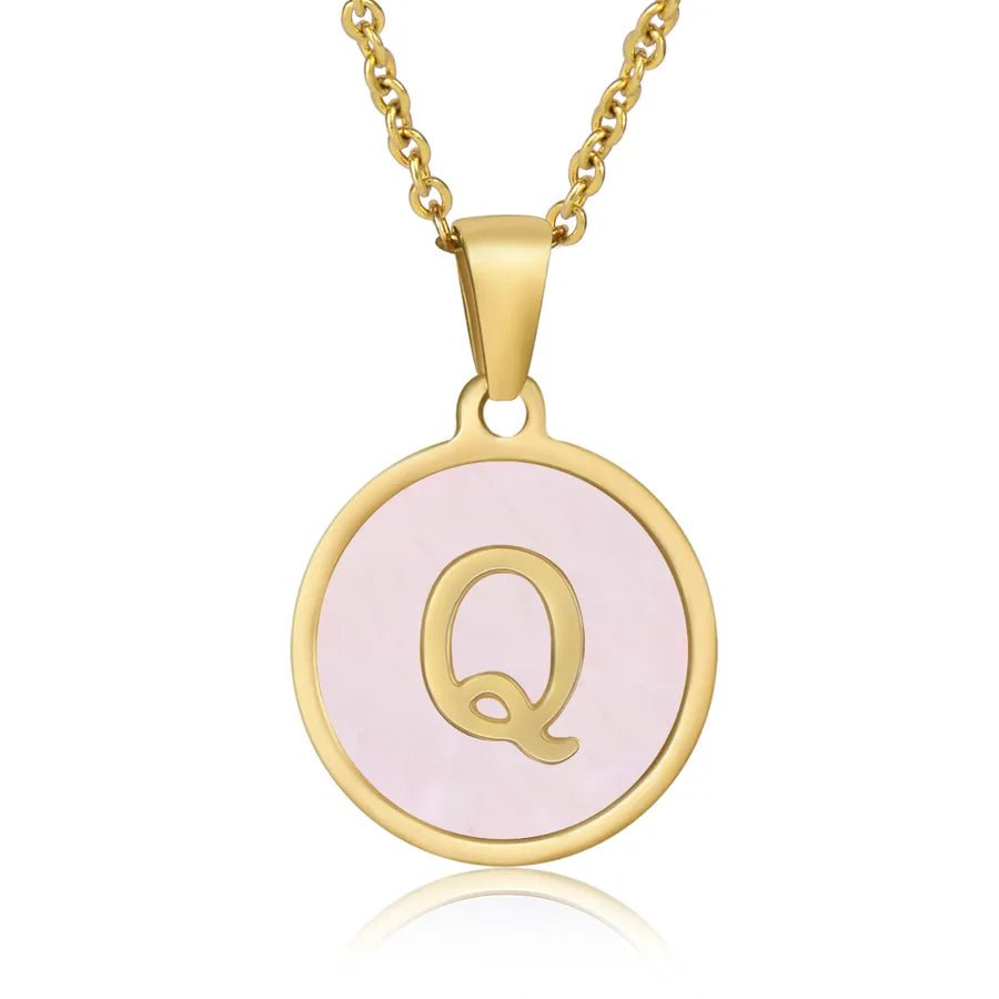 Wholesale Jewelry Simple Style Round Letter 304 Stainless Steel Shell 18K Gold Plated Gold Plated Pendant Necklace - Canvas & Charms
