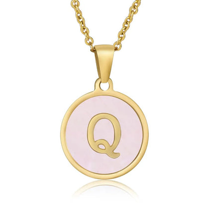 Wholesale Jewelry Simple Style Round Letter 304 Stainless Steel Shell 18K Gold Plated Gold Plated Pendant Necklace - Canvas & Charms