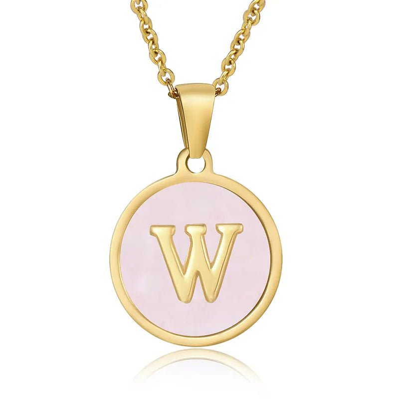 Wholesale Jewelry Simple Style Round Letter 304 Stainless Steel Shell 18K Gold Plated Gold Plated Pendant Necklace - Canvas & Charms