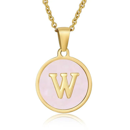 Wholesale Jewelry Simple Style Round Letter 304 Stainless Steel Shell 18K Gold Plated Gold Plated Pendant Necklace - Canvas & Charms