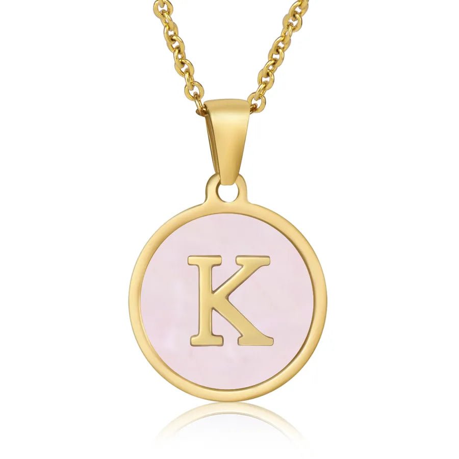 Wholesale Jewelry Simple Style Round Letter 304 Stainless Steel Shell 18K Gold Plated Gold Plated Pendant Necklace - Canvas & Charms