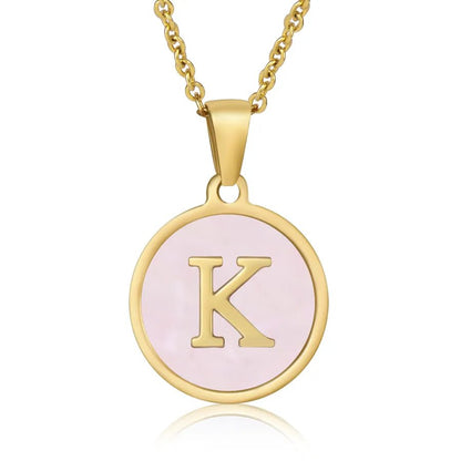 Wholesale Jewelry Simple Style Round Letter 304 Stainless Steel Shell 18K Gold Plated Gold Plated Pendant Necklace - Canvas & Charms