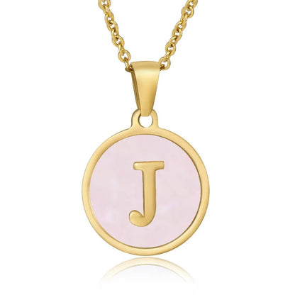 Wholesale Jewelry Simple Style Round Letter 304 Stainless Steel Shell 18K Gold Plated Gold Plated Pendant Necklace - Canvas & Charms