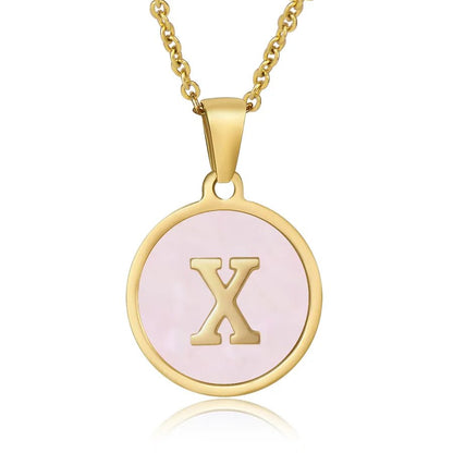 Wholesale Jewelry Simple Style Round Letter 304 Stainless Steel Shell 18K Gold Plated Gold Plated Pendant Necklace - Canvas & Charms