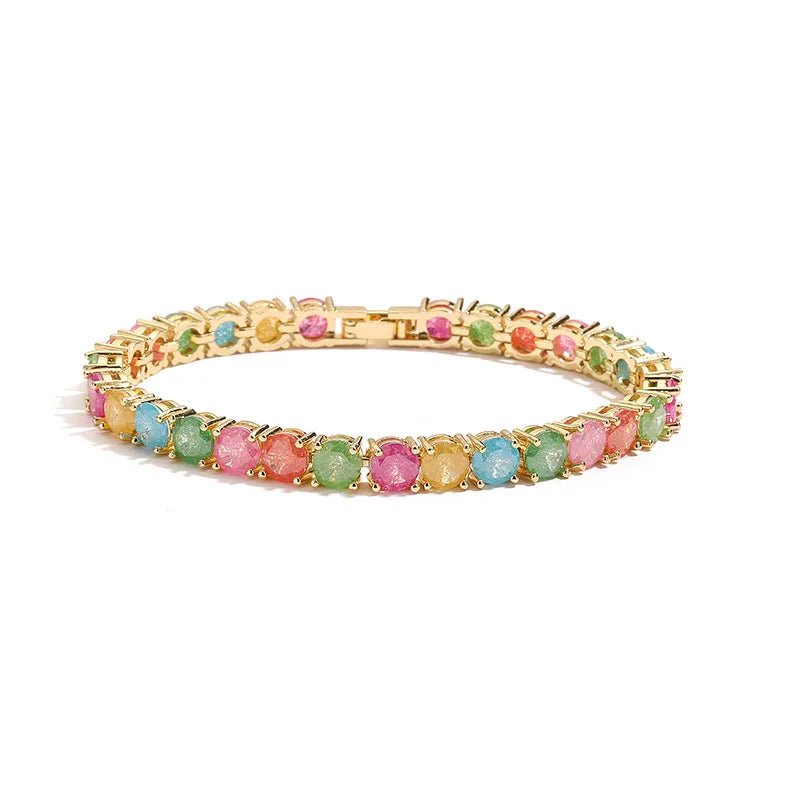 Wholesale Jewelry Sweet Round Copper Zircon 18K Gold Plated Plating Inlay Tennis Chain Bracelets - Canvas & Charms