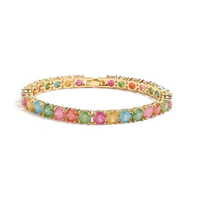 Wholesale Jewelry Sweet Round Copper Zircon 18K Gold Plated Plating Inlay Tennis Chain Bracelets - Canvas & Charms