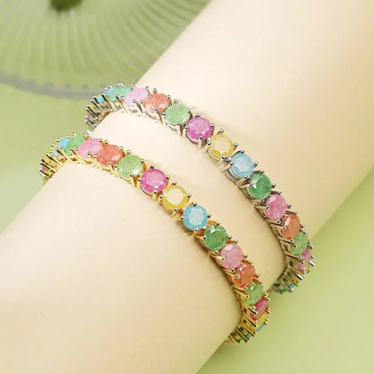 Wholesale Jewelry Sweet Round Copper Zircon 18K Gold Plated Plating Inlay Tennis Chain Bracelets - Canvas & Charms