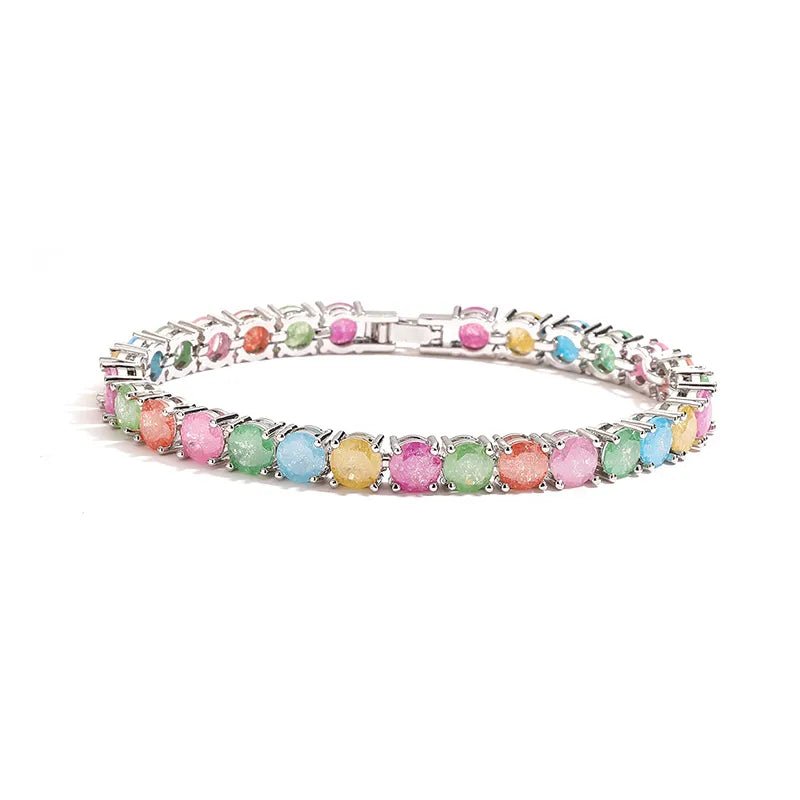 Wholesale Jewelry Sweet Round Copper Zircon 18K Gold Plated Plating Inlay Tennis Chain Bracelets - Canvas & Charms