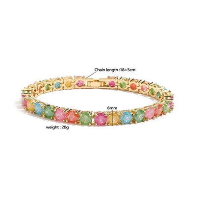 Wholesale Jewelry Sweet Round Copper Zircon 18K Gold Plated Plating Inlay Tennis Chain Bracelets - Canvas & Charms