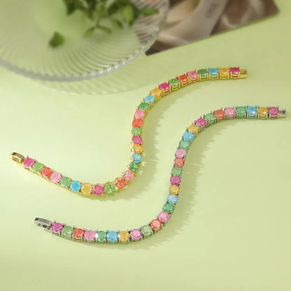Wholesale Jewelry Sweet Round Copper Zircon 18K Gold Plated Plating Inlay Tennis Chain Bracelets - Canvas & Charms