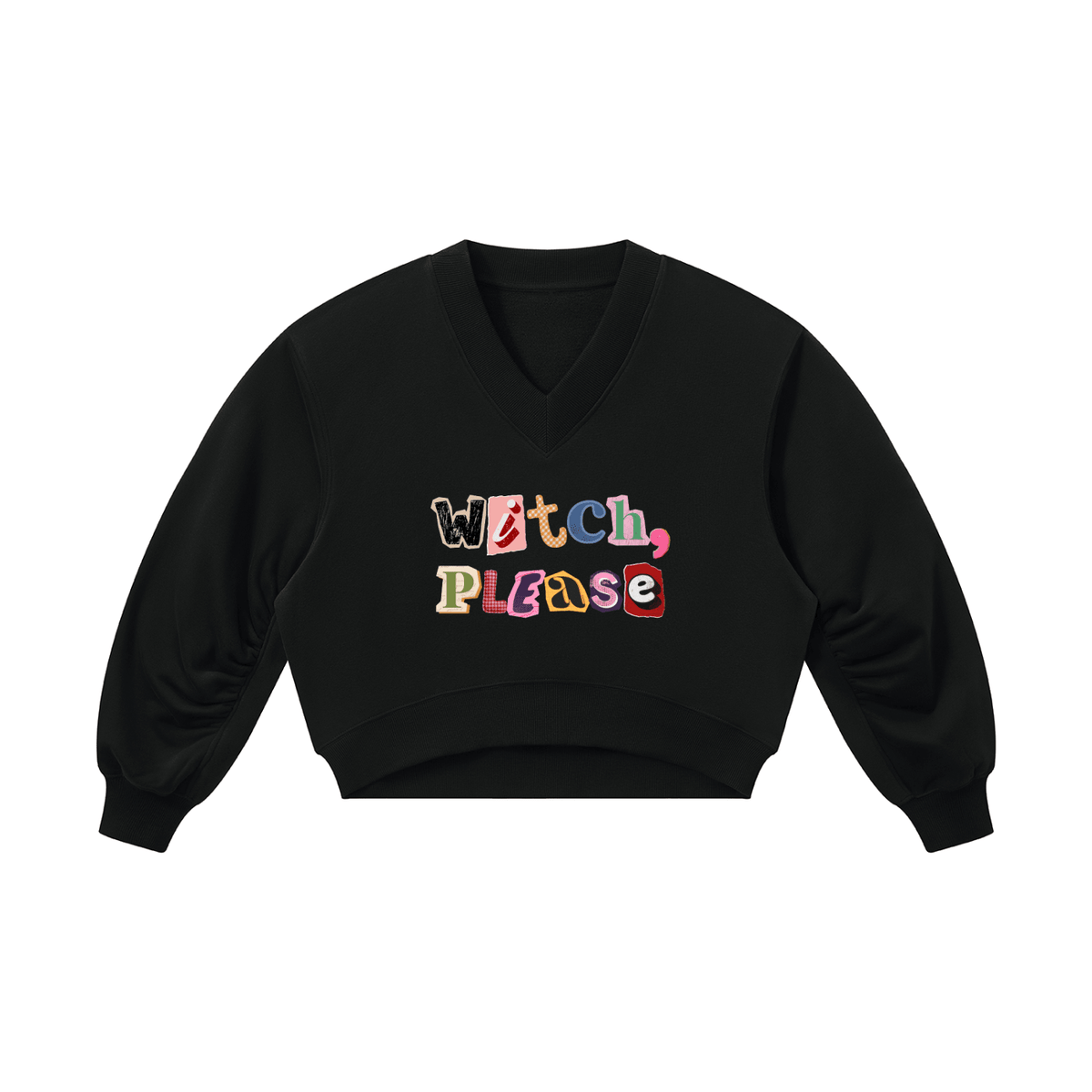 Witch Please Women’s Crop V-Neck Sweatshirt - Canvas & Charms