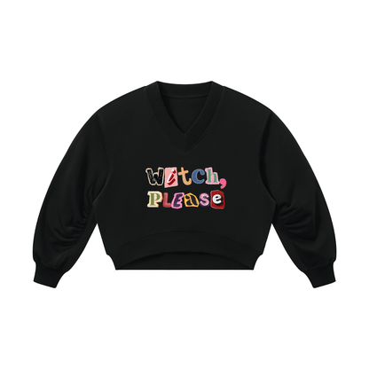Witch Please Women’s Crop V-Neck Sweatshirt - Canvas & Charms