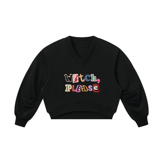 Witch Please Women’s Crop V-Neck Sweatshirt - Canvas & Charms