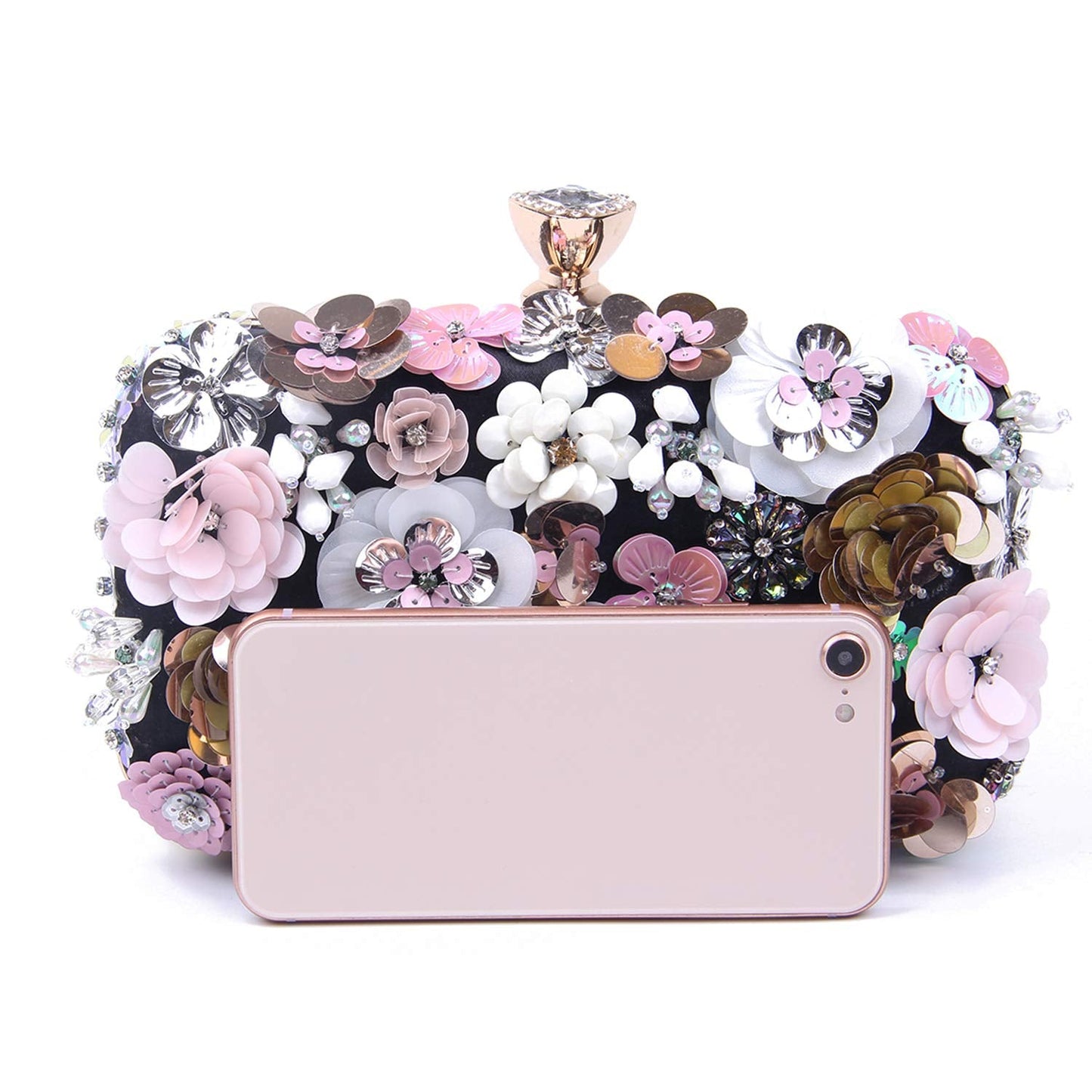 Women Clutches Flower Evening Handbag Chain Strap Shoulder Bag - Canvas & Charms