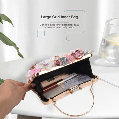 Women Clutches Flower Evening Handbag Chain Strap Shoulder Bag - Canvas & Charms