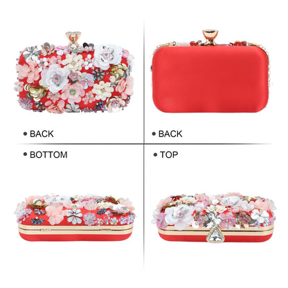 Women Clutches Flower Evening Handbag Chain Strap Shoulder Bag - Canvas & Charms