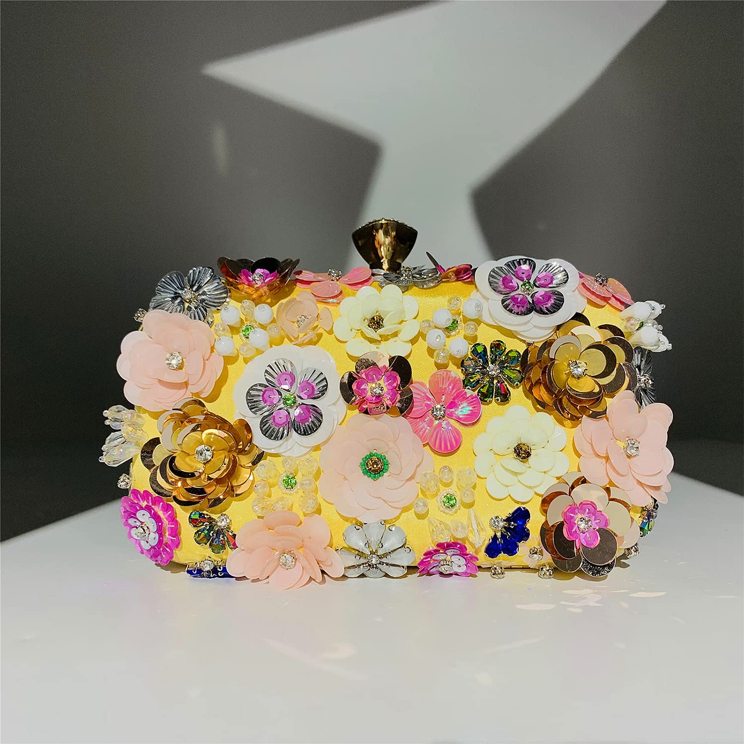 Women Clutches Flower Evening Handbag Chain Strap Shoulder Bag - Canvas & Charms