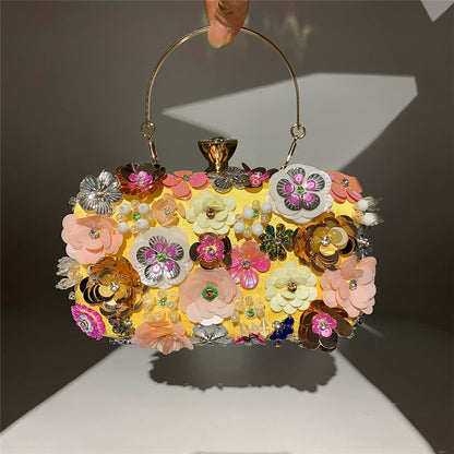 Women Clutches Flower Evening Handbag Chain Strap Shoulder Bag - Canvas & Charms