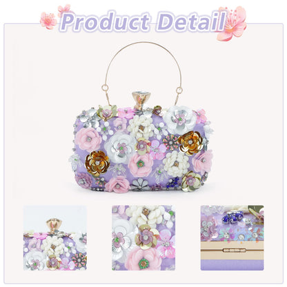 Women Clutches Flower Evening Handbag Chain Strap Shoulder Bag - Canvas & Charms