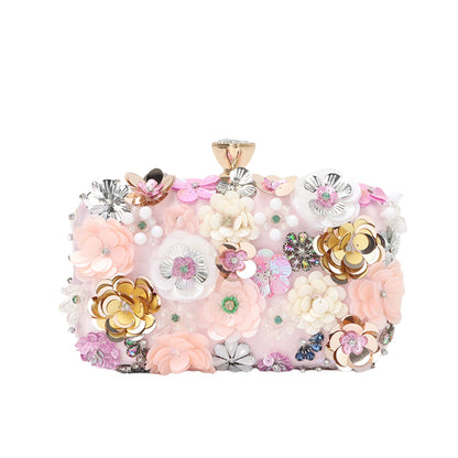 Women Clutches Flower Evening Handbag Chain Strap Shoulder Bag - Canvas & Charms